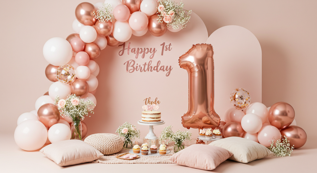 Simple & Beautiful Rose Gold 1st Birthday Party Ideas
